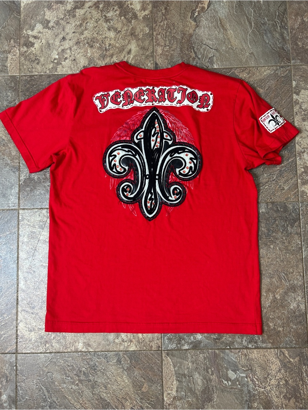 Vintage Y2K Raw Blue Veneration Red Graphic Tee Shirt Size 2XL Heavy Embroidery